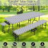 imageSmiry Picnic Table Cover with Bench Covers Waterproof Elastic Fitted Tablecloth for 6 Foot Tables Washable Polyester Tablecloths for Camping Indoor ampamp Outdoor Green Blue 30x72 Inch 3pc SetGrey