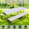 imageSmiry Picnic Table Cover with Bench Covers Waterproof Elastic Fitted Tablecloth for 6 Foot Tables Washable Polyester Tablecloths for Camping Indoor ampamp Outdoor Green Blue 30x72 Inch 3pc SetWhite
