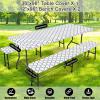 imageSmiry Picnic Table Cover with Bench Covers Waterproof Elastic Fitted Tablecloth for 6 Foot Tables Washable Polyester Tablecloths for Camping Indoor ampamp Outdoor Green Blue 30x72 Inch 3pc SetWhite