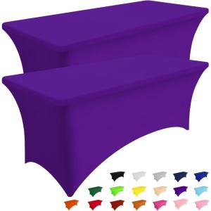 imageSmiry 2 Pack Spandex Table Cloth 6FT Elastic Fitted Stretch Tablecloths for Rectangle Tables Washable Table Cover for Outdoor Wedding Banquet ampamp Parties Navy 72Lx30Wx30H InchPurple