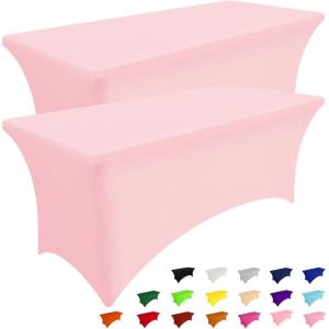 imageSmiry 2 Pack Spandex Table Cloth 6FT Elastic Fitted Stretch Tablecloths for Rectangle Tables Washable Table Cover for Outdoor Wedding Banquet ampamp Parties Navy 72Lx30Wx30H InchPink