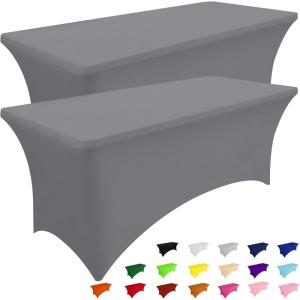 imageSmiry 2 Pack Spandex Table Cloth 6FT Elastic Fitted Stretch Tablecloths for Rectangle Tables Washable Table Cover for Outdoor Wedding Banquet ampamp Parties Navy 72Lx30Wx30H InchGrey