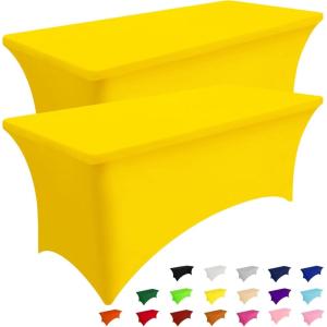 imageSmiry 2 Pack Spandex Table Cloth 6FT Elastic Fitted Stretch Tablecloths for Rectangle Tables Washable Table Cover for Outdoor Wedding Banquet ampamp Parties Navy 72Lx30Wx30H InchYellow