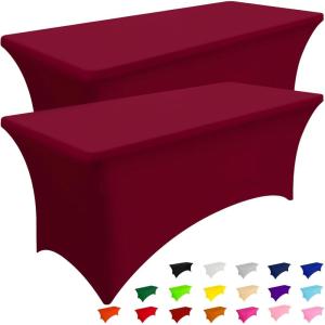 imageSmiry 2 Pack Spandex Table Cloth 6FT Elastic Fitted Stretch Tablecloths for Rectangle Tables Washable Table Cover for Outdoor Wedding Banquet ampamp Parties Navy 72Lx30Wx30H InchWine Red