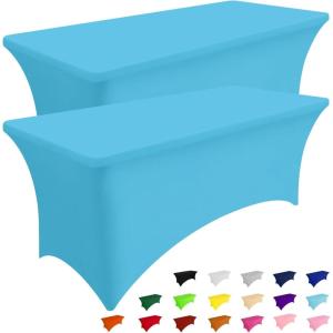 imageSmiry 2 Pack Spandex Table Cloth 6FT Elastic Fitted Stretch Tablecloths for Rectangle Tables Washable Table Cover for Outdoor Wedding Banquet ampamp Parties Navy 72Lx30Wx30H InchBlue Mist