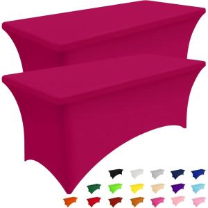 imageSmiry 2 Pack Spandex Table Cloth 6FT Elastic Fitted Stretch Tablecloths for Rectangle Tables Washable Table Cover for Outdoor Wedding Banquet ampamp Parties Navy 72Lx30Wx30H InchFuchsia