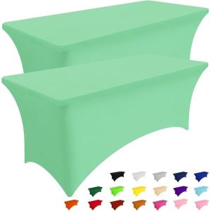 imageSmiry 2 Pack Spandex Table Cloth 6FT Elastic Fitted Stretch Tablecloths for Rectangle Tables Washable Table Cover for Outdoor Wedding Banquet ampamp Parties Navy 72Lx30Wx30H InchBright Green