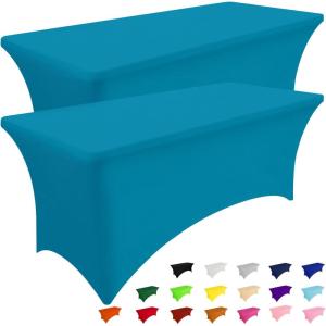 imageSmiry 2 Pack Spandex Table Cloth 6FT Elastic Fitted Stretch Tablecloths for Rectangle Tables Washable Table Cover for Outdoor Wedding Banquet ampamp Parties Navy 72Lx30Wx30H InchTeal