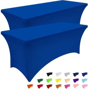 imageSmiry 2 Pack Spandex Table Cloth 6FT Elastic Fitted Stretch Tablecloths for Rectangle Tables Washable Table Cover for Outdoor Wedding Banquet ampamp Parties Navy 72Lx30Wx30H InchBlue