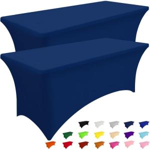imageSmiry 2 Pack Spandex Table Cloth 6FT Elastic Fitted Stretch Tablecloths for Rectangle Tables Washable Table Cover for Outdoor Wedding Banquet ampamp Parties Navy 72Lx30Wx30H InchNavy