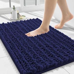 imageSmiry Bathroom Rugs Mat 30x20 Extra Soft Absorbent Chenille Bath Rugs Non Slip Rubber Backing Machine Washable Quick Dry Bath Mats for Bathroom Floor Tub Shower Home Decor Accessories GreyNavy Blue