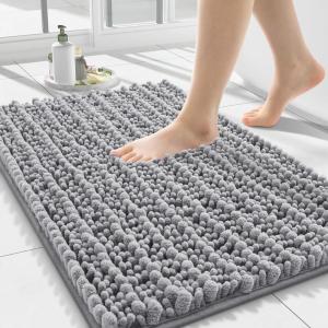 imageSmiry Bathroom Rugs Mat 30x20 Extra Soft Absorbent Chenille Bath Rugs Non Slip Rubber Backing Machine Washable Quick Dry Bath Mats for Bathroom Floor Tub Shower Home Decor Accessories GreyGrey