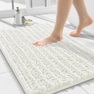 imageSmiry Bathroom Rugs Mat 30x20 Extra Soft Absorbent Chenille Bath Rugs Non Slip Rubber Backing Machine Washable Quick Dry Bath Mats for Bathroom Floor Tub Shower Home Decor Accessories GreyIvory