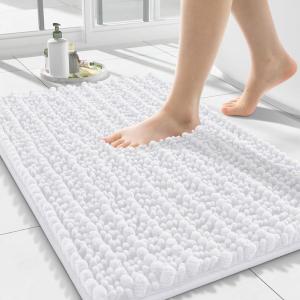 imageSmiry Bathroom Rugs Mat 30x20 Extra Soft Absorbent Chenille Bath Rugs Non Slip Rubber Backing Machine Washable Quick Dry Bath Mats for Bathroom Floor Tub Shower Home Decor Accessories GreyWhite