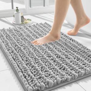 imageSmiry Bathroom Rugs Mat 30x20 Extra Soft Absorbent Chenille Bath Rugs Non Slip Rubber Backing Machine Washable Quick Dry Bath Mats for Bathroom Floor Tub Shower Home Decor Accessories GreyLight Grey