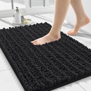 imageSmiry Bathroom Rugs Mat 30x20 Extra Soft Absorbent Chenille Bath Rugs Non Slip Rubber Backing Machine Washable Quick Dry Bath Mats for Bathroom Floor Tub Shower Home Decor Accessories GreyBlack