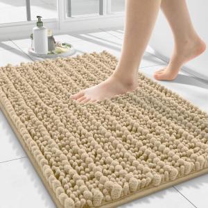 imageSmiry Bathroom Rugs Mat 30x20 Extra Soft Absorbent Chenille Bath Rugs Non Slip Rubber Backing Machine Washable Quick Dry Bath Mats for Bathroom Floor Tub Shower Home Decor Accessories GreyBeige
