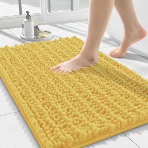 imageSmiry Bathroom Rugs Mat 30x20 Extra Soft Absorbent Chenille Bath Rugs Non Slip Rubber Backing Machine Washable Quick Dry Bath Mats for Bathroom Floor Tub Shower Home Decor Accessories GreyYellow