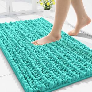 imageSmiry Bathroom Rugs Mat 30x20 Extra Soft Absorbent Chenille Bath Rugs Non Slip Rubber Backing Machine Washable Quick Dry Bath Mats for Bathroom Floor Tub Shower Home Decor Accessories GreyTurquoise