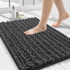 imageSmiry Bathroom Rugs Mat 30x20 Extra Soft Absorbent Chenille Bath Rugs Non Slip Rubber Backing Machine Washable Quick Dry Bath Mats for Bathroom Floor Tub Shower Home Decor Accessories GreyDark Grey