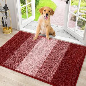 imageSmiry Dog Door Mat for Muddy Paws Absorbs Moisture and Dirt LowProfile Entryway Mat with NonSlip Backing Entry Indoor Outdoor Doormat for Inside Floor 30x20 Inches BlackBurgundy