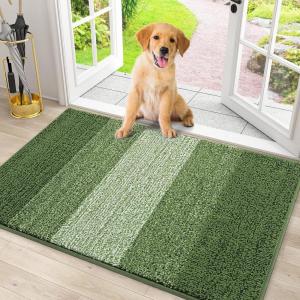 imageSmiry Dog Door Mat for Muddy Paws Absorbs Moisture and Dirt LowProfile Entryway Mat with NonSlip Backing Entry Indoor Outdoor Doormat for Inside Floor 30x20 Inches BlackGreen