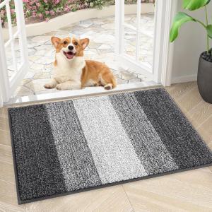 imageSmiry Dog Door Mat for Muddy Paws Absorbs Moisture and Dirt LowProfile Entryway Mat with NonSlip Backing Entry Indoor Outdoor Doormat for Inside Floor 30x20 Inches BlackGrey