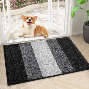 imageSmiry Dog Door Mat for Muddy Paws Absorbs Moisture and Dirt LowProfile Entryway Mat with NonSlip Backing Entry Indoor Outdoor Doormat for Inside Floor 30x20 Inches BlackBlack