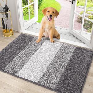 imageSmiry Dog Door Mat for Muddy Paws Absorbs Moisture and Dirt LowProfile Entryway Mat with NonSlip Backing Entry Indoor Outdoor Doormat for Inside Floor 30x20 Inches BlackLight Grey