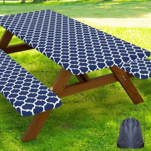 imageSmiry Picnic Table Cover with Bench Covers Waterproof Elastic Fitted Tablecloth for 6 Foot Tables Washable Polyester Tablecloths for Camping Indoor ampamp Outdoor Green Blue 30x72 Inch 3pc SetNavy