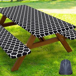 imageSmiry Picnic Table Cover with Bench Covers Waterproof Elastic Fitted Tablecloth for 6 Foot Tables Washable Polyester Tablecloths for Camping Indoor ampamp Outdoor Green Blue 30x72 Inch 3pc SetBlack