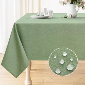 imageSmiry Rectangle Faux Linen Table Cloth Waterproof Burlap Fabric Tablecloth Washable Decorative Farmhouse Table Covers for Kitchen Dining Parties 52x70 Amber BronzeSage Green
