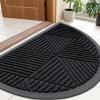 imageSmiry Half Circle Front Door Mat Outside Entrance Heavy Duty Sturdy Natural Rubber Doormat Trap Dirt and Moisture Low Profile Floor Mats for Indoor Outdoor Entry 295x17 Inch BlackBlack