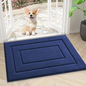 imageSmiry Dog Door Mat for Muddy Paws Indoor Entrance Absorbs Moisture and Dirt LowProfile Washable Front Door Mat for Floor Home Entryway 30x20 Inches GreyNavy Blue