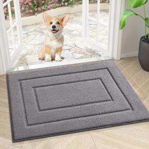imageSmiry Dog Door Mat for Muddy Paws Indoor Entrance Absorbs Moisture and Dirt LowProfile Washable Front Door Mat for Floor Home Entryway 30x20 Inches GreyGrey