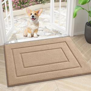 imageSmiry Dog Door Mat for Muddy Paws Indoor Entrance Absorbs Moisture and Dirt LowProfile Washable Front Door Mat for Floor Home Entryway 30x20 Inches GreyBeige