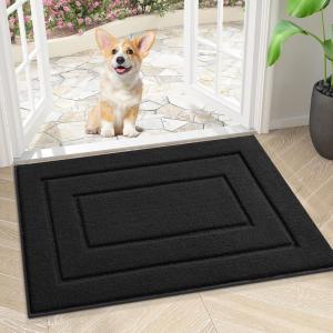 imageSmiry Dog Door Mat for Muddy Paws Indoor Entrance Absorbs Moisture and Dirt LowProfile Washable Front Door Mat for Floor Home Entryway 30x20 Inches GreyBlack