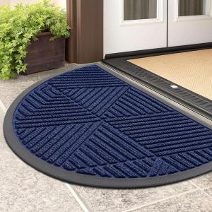 imageSmiry Half Circle Front Door Mat Outside Entrance Heavy Duty Sturdy Natural Rubber Doormat Trap Dirt and Moisture Low Profile Floor Mats for Indoor Outdoor Entry 295x17 Inch BlackNavy Blue