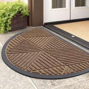 imageSmiry Half Circle Front Door Mat Outside Entrance Heavy Duty Sturdy Natural Rubber Doormat Trap Dirt and Moisture Low Profile Floor Mats for Indoor Outdoor Entry 295x17 Inch BlackBrown
