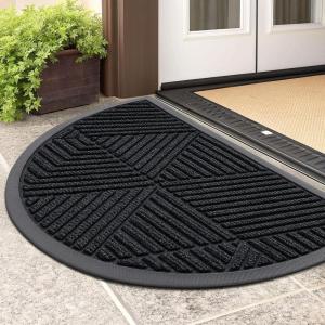 imageSmiry Half Circle Front Door Mat Outside Entrance Heavy Duty Sturdy Natural Rubber Doormat Trap Dirt and Moisture Low Profile Floor Mats for Indoor Outdoor Entry 295x17 Inch BlackBlack