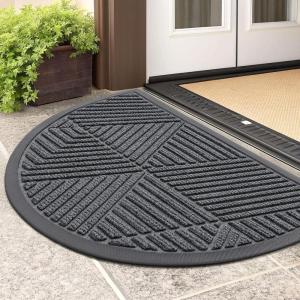 imageSmiry Half Circle Front Door Mat Outside Entrance Heavy Duty Sturdy Natural Rubber Doormat Trap Dirt and Moisture Low Profile Floor Mats for Indoor Outdoor Entry 295x17 Inch BlackGrey