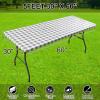 imageSmiry Rectangle Picnic Table Cloth Elastic Waterproof Fitted Vinyl Tablecloth for 6 FT Tables Flannel Backed Buffalo Plaid Table Covers for Dining Camping Outdoor Black and White 30quot x 72quotGrey and White