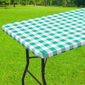 imageSmiry Rectangle Picnic Table Cloth Elastic Waterproof Fitted Vinyl Tablecloth for 6 FT Tables Flannel Backed Buffalo Plaid Table Covers for Dining Camping Outdoor Black and White 30quot x 72quotGreen and White