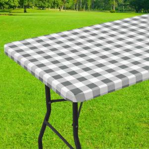 imageSmiry Rectangle Picnic Table Cloth Elastic Waterproof Fitted Vinyl Tablecloth for 6 FT Tables Flannel Backed Buffalo Plaid Table Covers for Dining Camping Outdoor Black and White 30quot x 72quotGrey and White