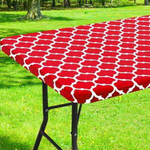 imageSmiry Rectangle Picnic Table Cover Waterproof Elastic Fitted Camping Tablecloths for 6 Foot Tables Wipeable Flannel Backed Vinyl Tablecloth Protector for Indoor Outdoor Coffee 30x72 InchesRed