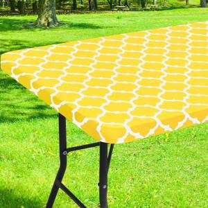 imageSmiry Rectangle Picnic Table Cover Waterproof Elastic Fitted Camping Tablecloths for 6 Foot Tables Wipeable Flannel Backed Vinyl Tablecloth Protector for Indoor Outdoor Coffee 30x72 InchesYellow