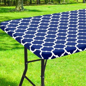 imageSmiry Rectangle Picnic Table Cover Waterproof Elastic Fitted Camping Tablecloths for 6 Foot Tables Wipeable Flannel Backed Vinyl Tablecloth Protector for Indoor Outdoor Coffee 30x72 InchesNavy