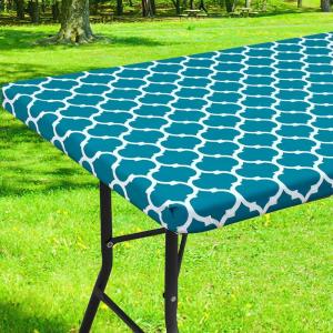 imageSmiry Rectangle Picnic Table Cover Waterproof Elastic Fitted Camping Tablecloths for 6 Foot Tables Wipeable Flannel Backed Vinyl Tablecloth Protector for Indoor Outdoor Coffee 30x72 InchesTurquoise