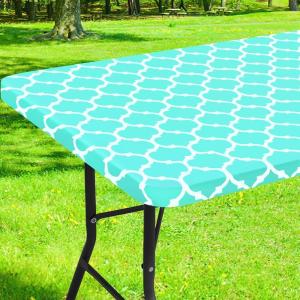imageSmiry Rectangle Picnic Table Cover Waterproof Elastic Fitted Camping Tablecloths for 6 Foot Tables Wipeable Flannel Backed Vinyl Tablecloth Protector for Indoor Outdoor Coffee 30x72 InchesTeal