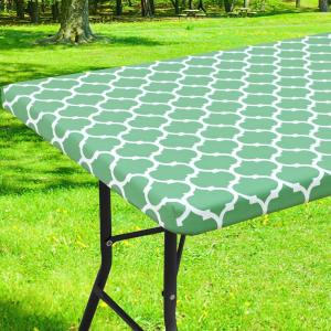 imageSmiry Rectangle Picnic Table Cover Waterproof Elastic Fitted Camping Tablecloths for 6 Foot Tables Wipeable Flannel Backed Vinyl Tablecloth Protector for Indoor Outdoor Coffee 30x72 InchesSage Green